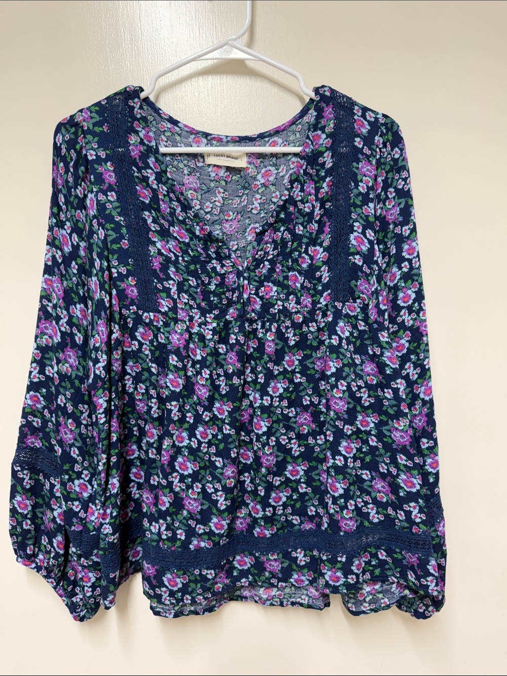 Lucky Brand Navy Floral Peasant Blouse